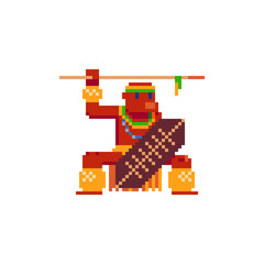 Aboriginal character. Pixel art 80s style icon. Stickers design. Isolated vector illustration.