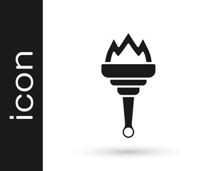 Black Torch flame icon isolated on white background. Symbol fire hot, flame power, flaming and heat. Vector.