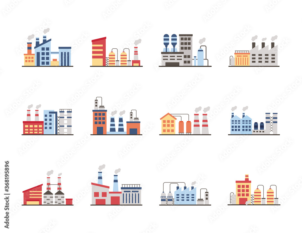 Wall mural bundle of industry factory set icons