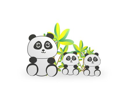 Very nice panda family on white background - 3d rendering
