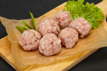 Homemade raw pork minced meatball for cooking
