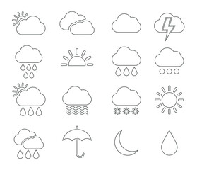 Weather forecast icon symbol set. Vector illustration image. Isolated on white background.