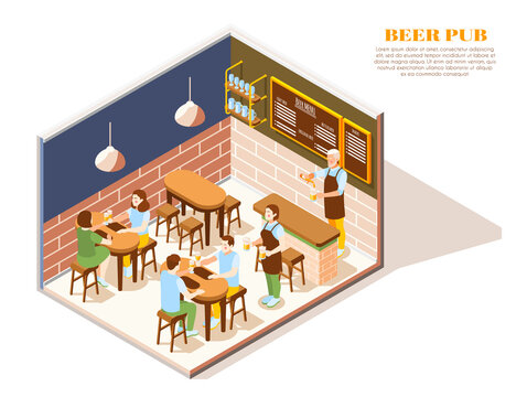 Beer Pub Isometric Composition