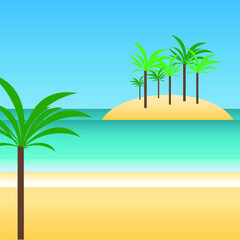 Fototapeta na wymiar Palms on the beach, blue ocean, sea and sand, simple flat vector illustration