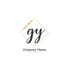 G Y GY Initial handwriting and signature logo design with circle. Beautiful design handwritten logo for fashion, team, wedding, luxury logo.