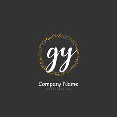 G Y GY Initial handwriting and signature logo design with circle. Beautiful design handwritten logo for fashion, team, wedding, luxury logo.