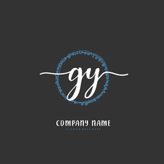 G Y GY Initial handwriting and signature logo design with circle. Beautiful design handwritten logo for fashion, team, wedding, luxury logo.