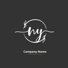 N Y NY Initial handwriting and signature logo design with circle. Beautiful design handwritten logo for fashion, team, wedding, luxury logo.