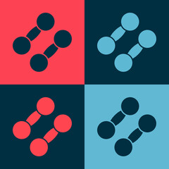 Pop art Dumbbell icon isolated on color background. Muscle lifting icon, fitness barbell, gym, sports equipment, exercise bumbbell. Vector.