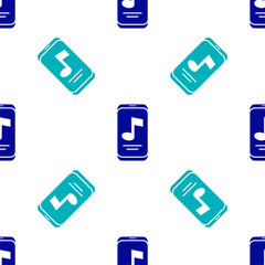 Blue Music player icon isolated seamless pattern on white background. Portable music device. Vector.