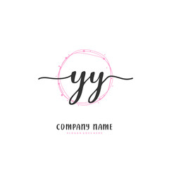 Y YY Initial handwriting and signature logo design with circle. Beautiful design handwritten logo for fashion, team, wedding, luxury logo.