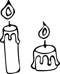 Vector illustration of candles with flames in the Doodle style. The concept of a holiday, new year, Christmas, gifts, magic, romance, religion. Can be used for fabric, paper, textiles, Wallpaper.
