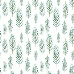 Watercolor seamless pattern with fir tree twigs, conifer twigs, simple botanical pattern