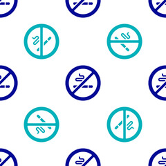 Blue No Smoking icon isolated seamless pattern on white background. Cigarette symbol. Vector.