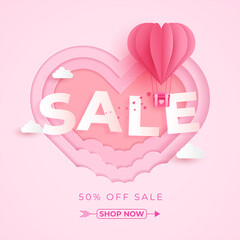 Background to selling Valentine's Day with a Heart Shaped Balloon. Vector illustration. Banner. Wallpaper. Invitations, posters, brochures, discount vouchers.