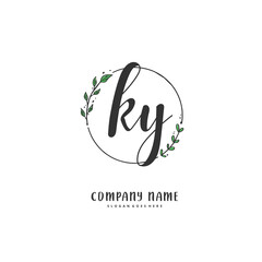 K Y KY Initial handwriting and signature logo design with circle. Beautiful design handwritten logo for fashion, team, wedding, luxury logo.