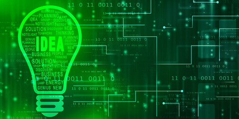 2d illustration bulb future technology, innovation background, creative idea concept 