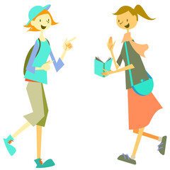 旅行を楽しむふたりの女性　全身