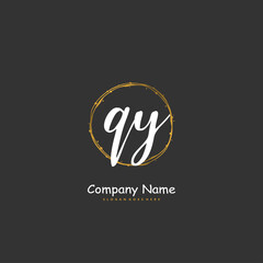 Q Y QY Initial handwriting and signature logo design with circle. Beautiful design handwritten logo for fashion, team, wedding, luxury logo.