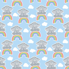 Seamless, endless pattern with elephant sitting on a rainbow, can be used as a print on children s clothing, vector eps 10 illustration