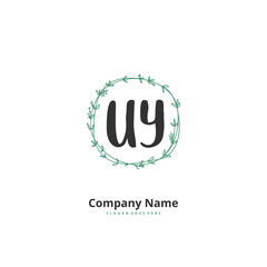 U Y UY Initial handwriting and signature logo design with circle. Beautiful design handwritten logo for fashion, team, wedding, luxury logo.