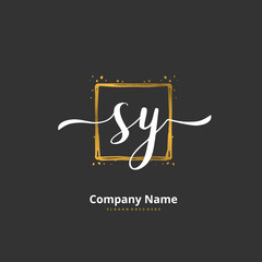 S Y SY Initial handwriting and signature logo design with circle. Beautiful design handwritten logo for fashion, team, wedding, luxury logo.