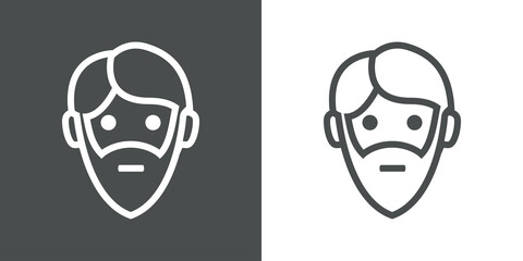 Icono plano cabeza de hombre mayor con pelo y barba en fondo gris y fondo blanco