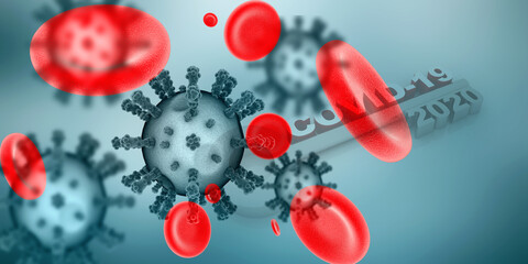 3d render Corona virus disease COVID-19. Microscopic view of a infectious virus