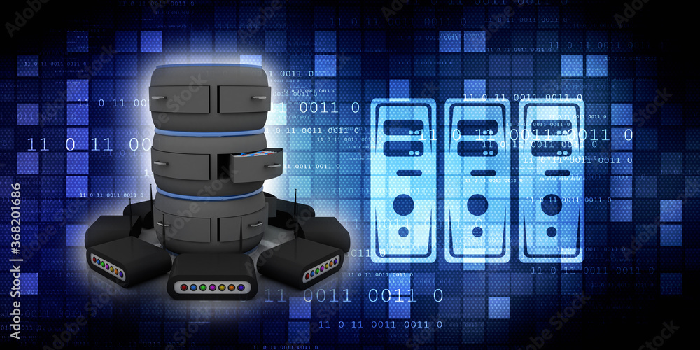 Poster 3d rendering transmitter wifi with database
