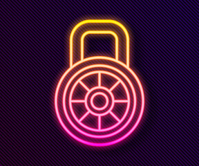 Glowing neon line Safe combination lock icon isolated on black background. Combination padlock. Security, safety, protection, password, privacy. Vector.