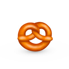 Realistic 3d tasty pretzel with texture. Raster illustration on white background.