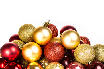 background of red and gold Christmas balls