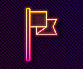 Glowing neon line Flag icon isolated on black background. Location marker symbol. Vector.