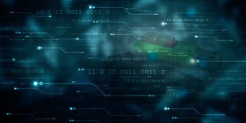 2d illustration abstract digital binary data on computer screen