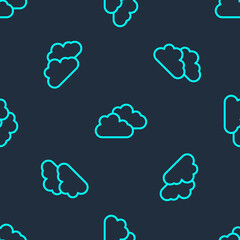 Green line Cloud icon isolated seamless pattern on blue background. Vector.