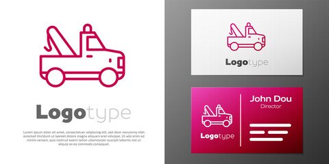 Logotype line Tow truck icon isolated on white background. Logo design template element. Vector.