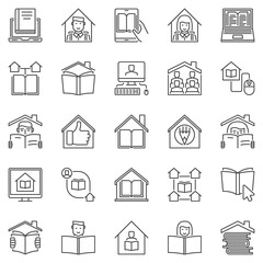 Homeschooling outline icons set. Vector Home Education and Studying at Home Online concept symbols