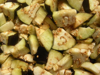 Diced cut white and purple color raw Eggplant