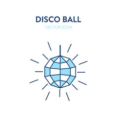 Disco ball icon. Vector illustration of a bright and colorful night party disco ball. Represents concept of lighting decoration elements at the night party