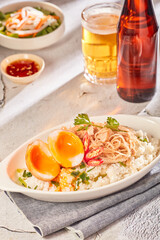 Rice with Shredded pork skins and Boiled egg Com bi heo va trung luoc Viet Nam