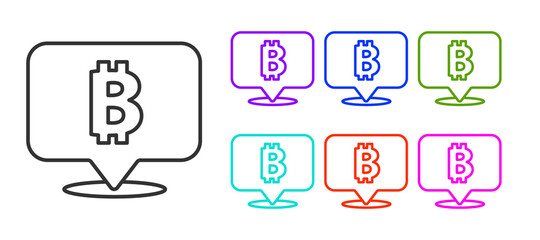 Black line Cryptocurrency coin Bitcoin icon isolated on white background. Physical bit coin. Blockchain based secure crypto currency. Set icons colorful. Vector.