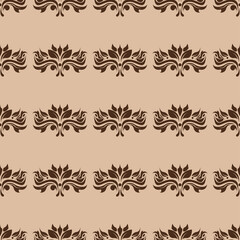 Brown floral seamless pattern. Flower design on beige background