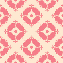 Beige seamless background with pink flloral pattern