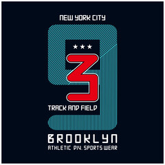 Athletic sport New York City Brooklyn typography for t shirt print. vectors