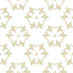 Floral seamless background. Olive green design on white background