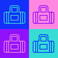 Fototapeta premium Pop art line Sport bag icon isolated on color background. Vector.
