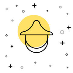 Black line Beekeeper with protect hat icon isolated on white background. Special protective uniform. Random dynamic shapes. Vector.