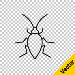 Black line Cockroach icon isolated on transparent background. Vector.