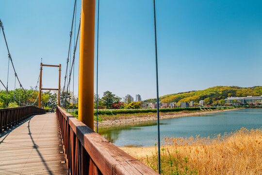 Cheonho lake park and wooden bridge in Cheonan, Korea