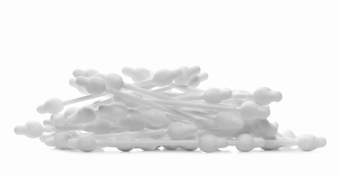 Cotton buds, swabs for ear cleaning and hygiene pile isolated on white background
